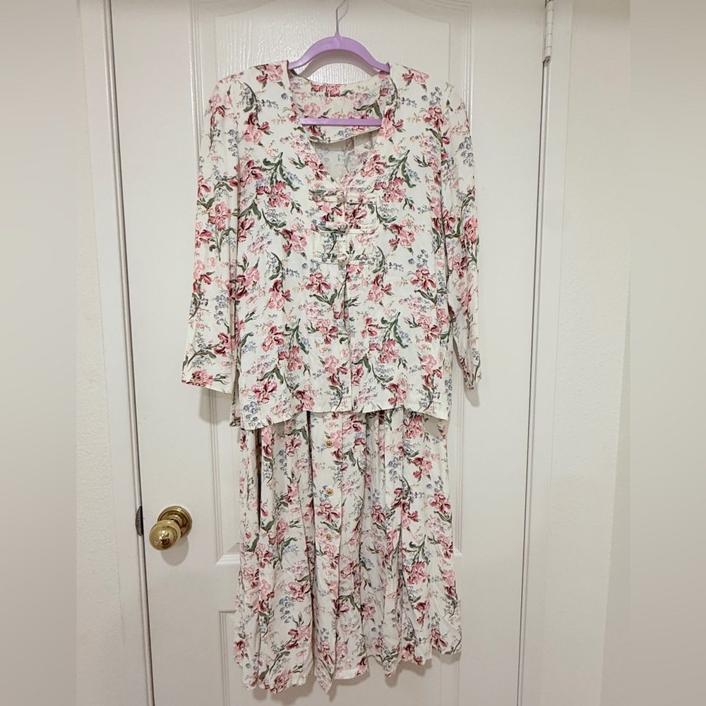 Vintage Floral Cottagecore Two-Piece Set Jacket + Dress Fits M - Picture 7 of 9